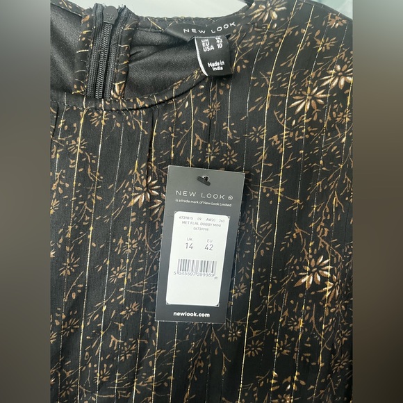 Black sheer long sleeve dress New Look. New w tag Sz 10. Gold stripes above knee - Picture 3 of 3